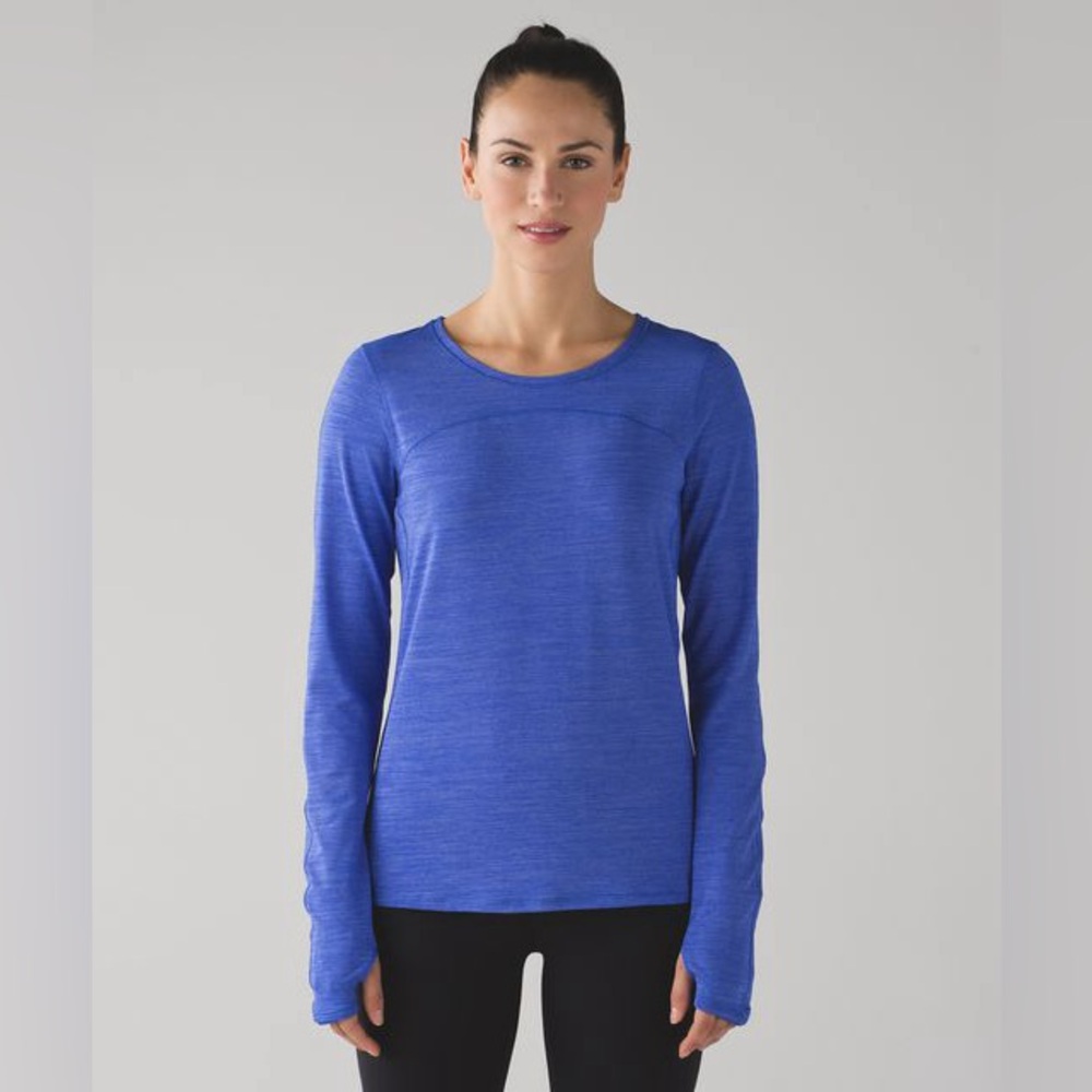 Lululemon Women's On Track Long Sleeve Top Heathered Cerulean‎ Blue Medium?